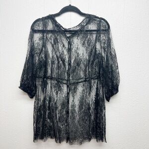 Women's Gothcore Whimsygoth Mystical Emo Babydoll Relaxed Black Lace Top Medium